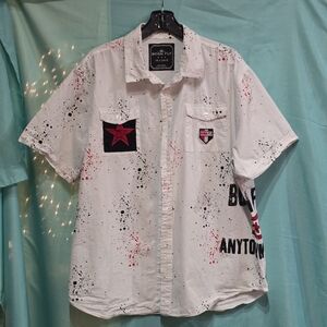 Born Fly Anytown USA Button Up  Paint Splatter Shortsleeve 3XL Shirt GUC